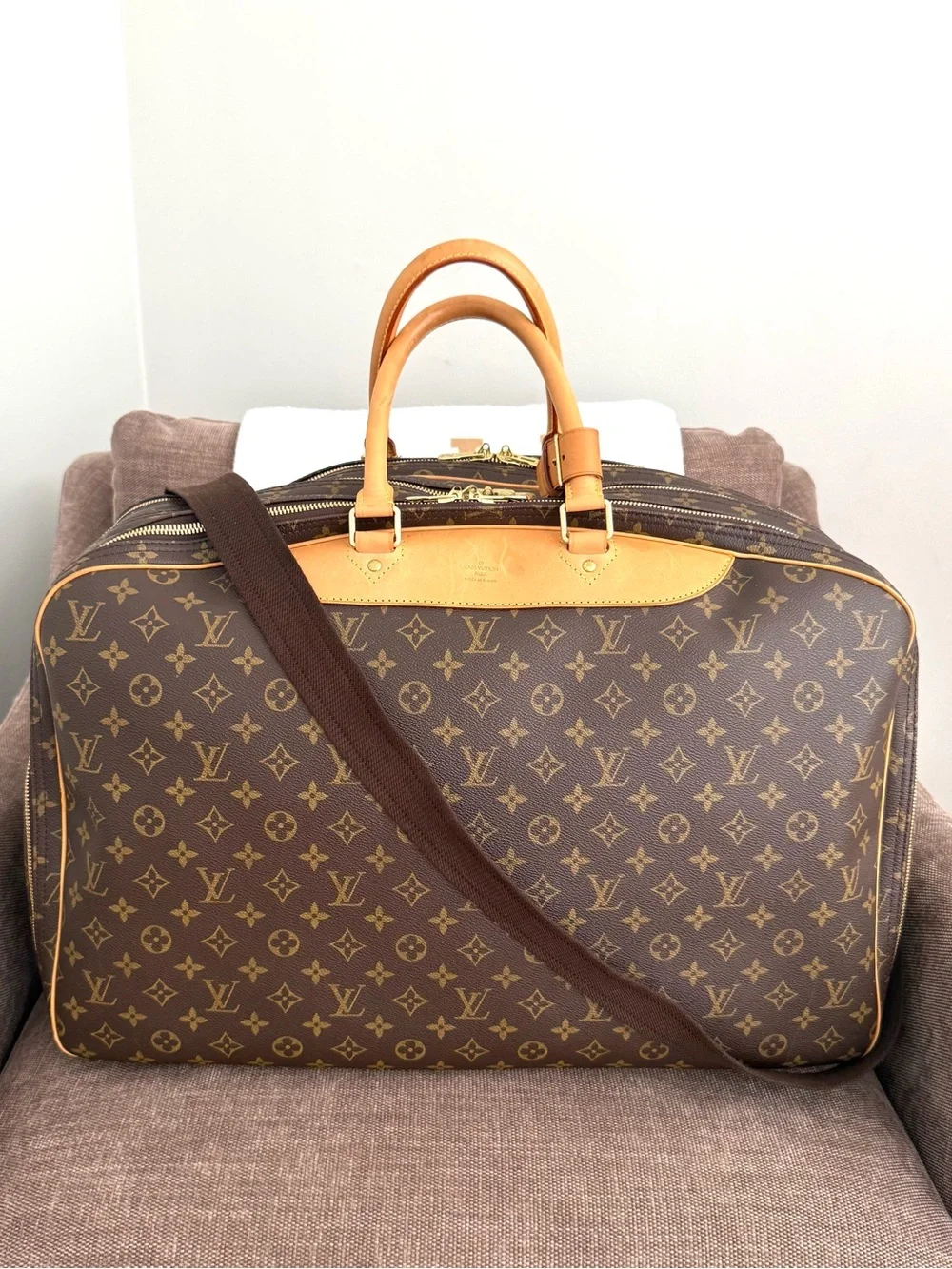 Authentic Louis Vuitton Alize unisex travel luggage bag M41391 brown monogram